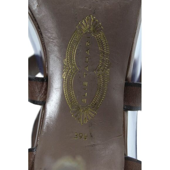 Elie Tahari Womens Open Toe Slingback Gold Tone Heels Brown Size EUR 39.5 - Picture 5 of 5